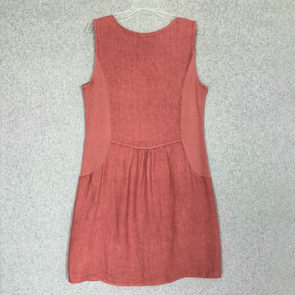 Lungo L'Arno 100% Linen Dress Womens Large Lagenlook Shift Pockets Rosette READ - Picture 6 of 14